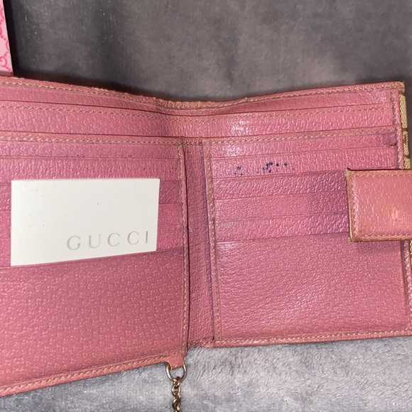 💕GUCCI💕Tan/Pink GG Canvas and Leather French Flap Wallet with COA/GUC - Picture 13 of 15